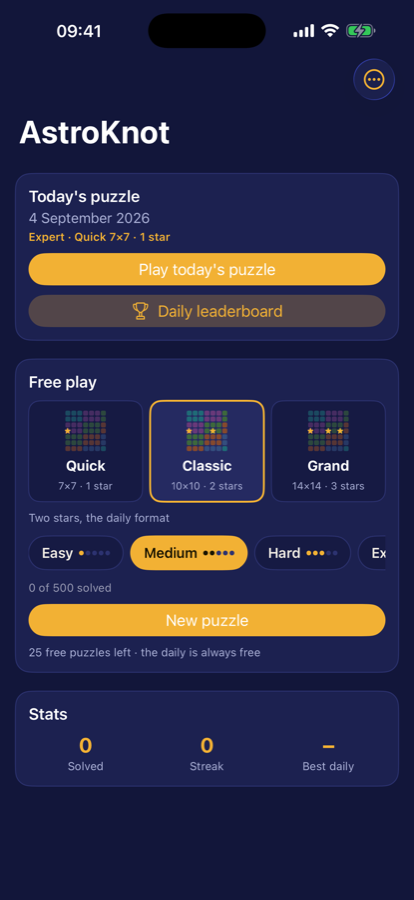 AstroKnot home screen